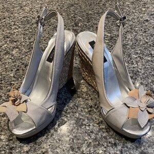 Silver Wedges 7.5 women’s never worn